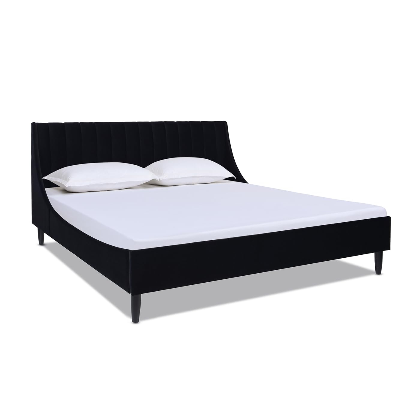 Aspen Vertical Tufted Headboard Platform Bed Set King Anthracite Black Velvet