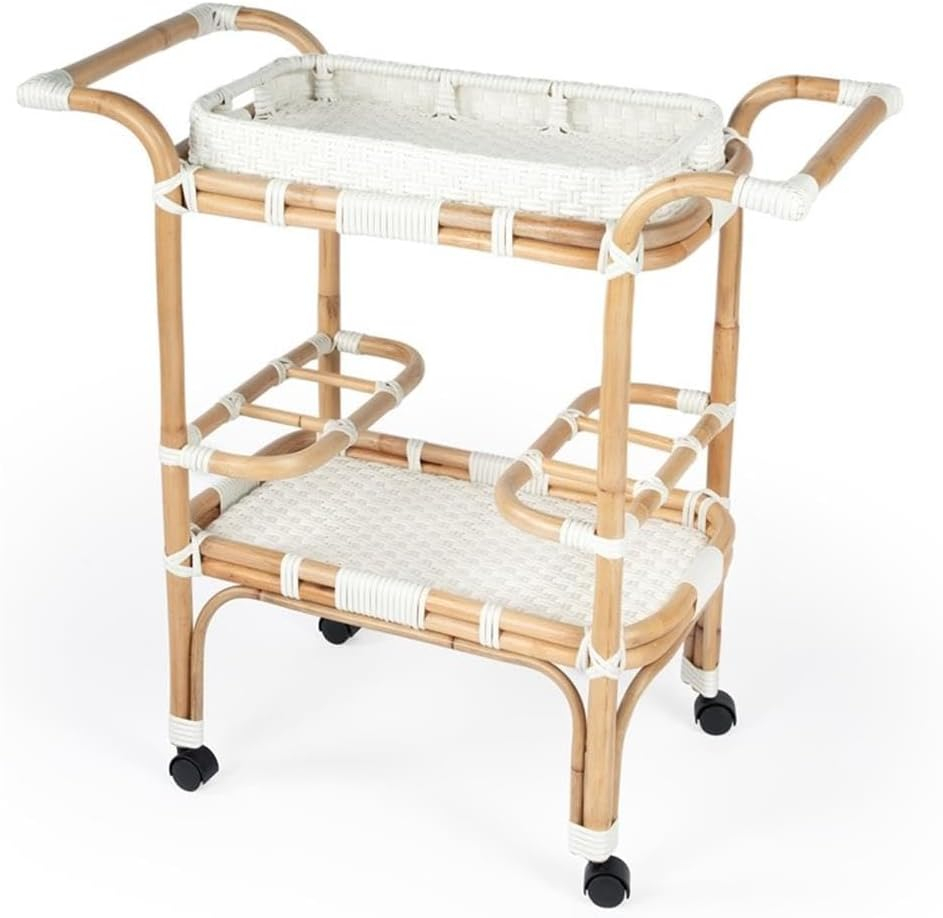 Butler Specialty Company Selena White Rattan Bar Cart
