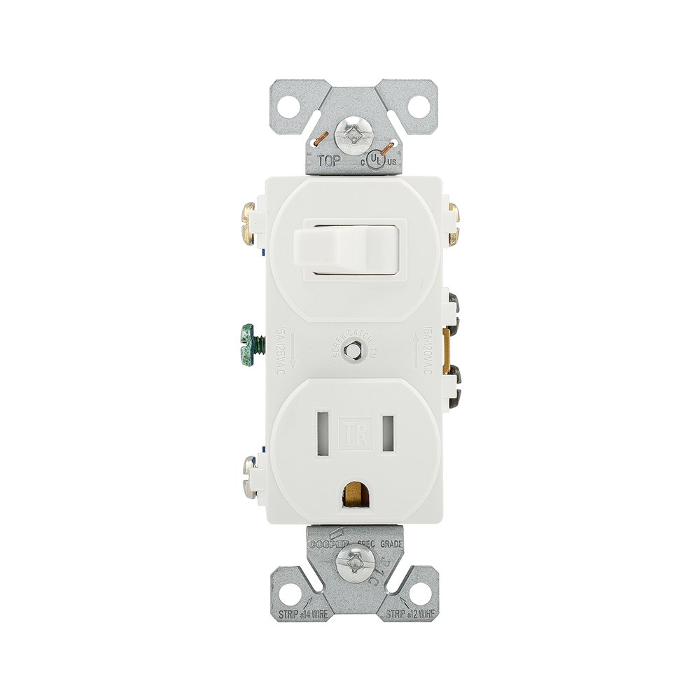 EATON Wiring TR293W 15 Amp 120V 5-15 3-Wire Combination Receptacle & Toggle Switch, White