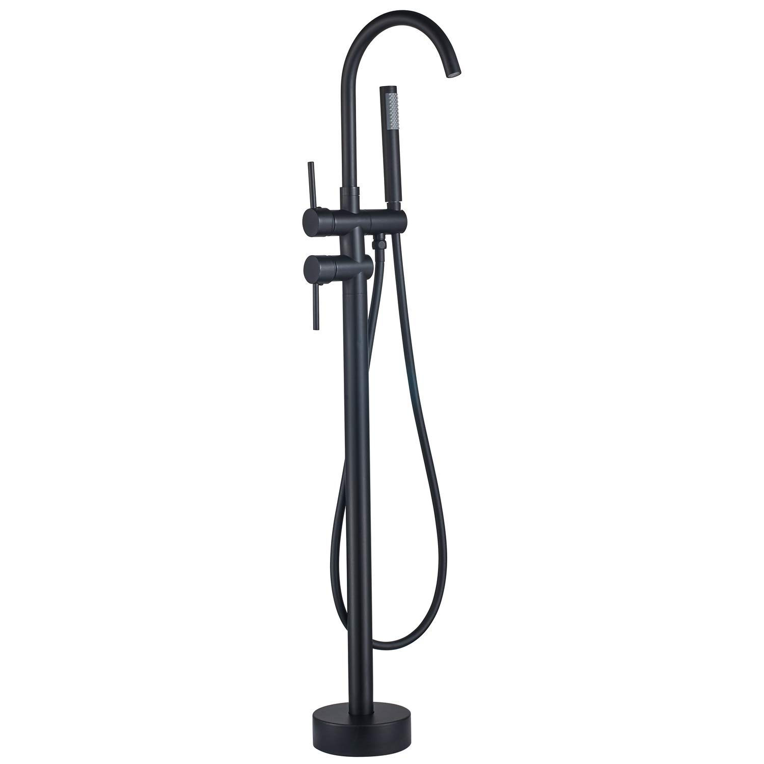 Freestanding Tub Faucet Tub Filler - Floor Mount Bathtub Faucet with Handheld Shower - Matte Black Shower Faucet Free Standing Bathroom Faucets SHUNLI