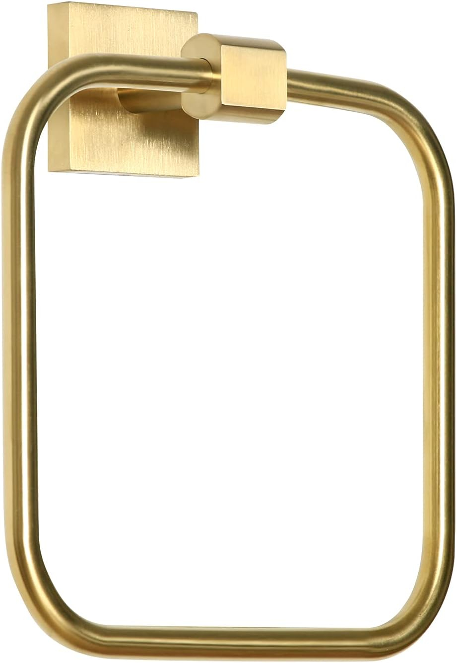 HouseAid Square Hand Towel Ring for Bathroom Stainless Steel Towel Holder Modern Hand Towel Hanger Wall Mounted Brushed Gold