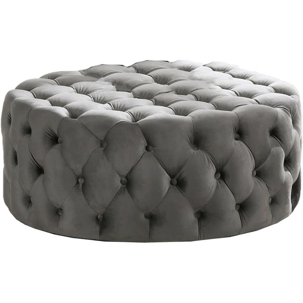 Best Master Furniture Anderson 40" Round Velvet Fabric Ottoman in Gray