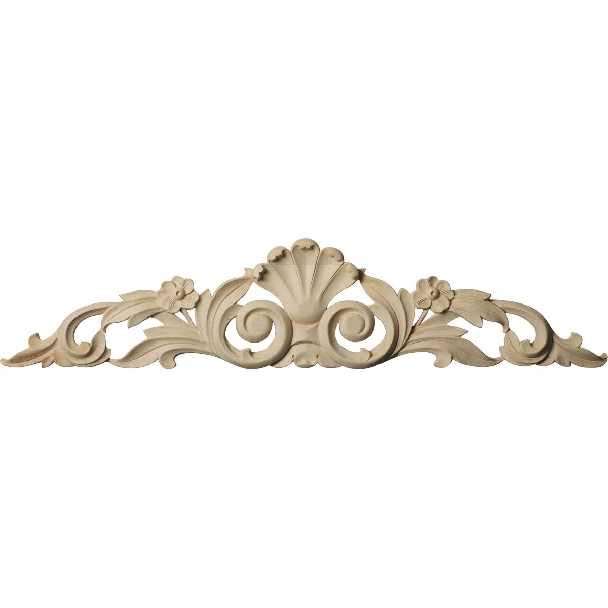 Ekena Millwork 24 1/8"W x 5 1/8"H x 3/4"D Medium Farmingdale Center with Scrolls, Maple