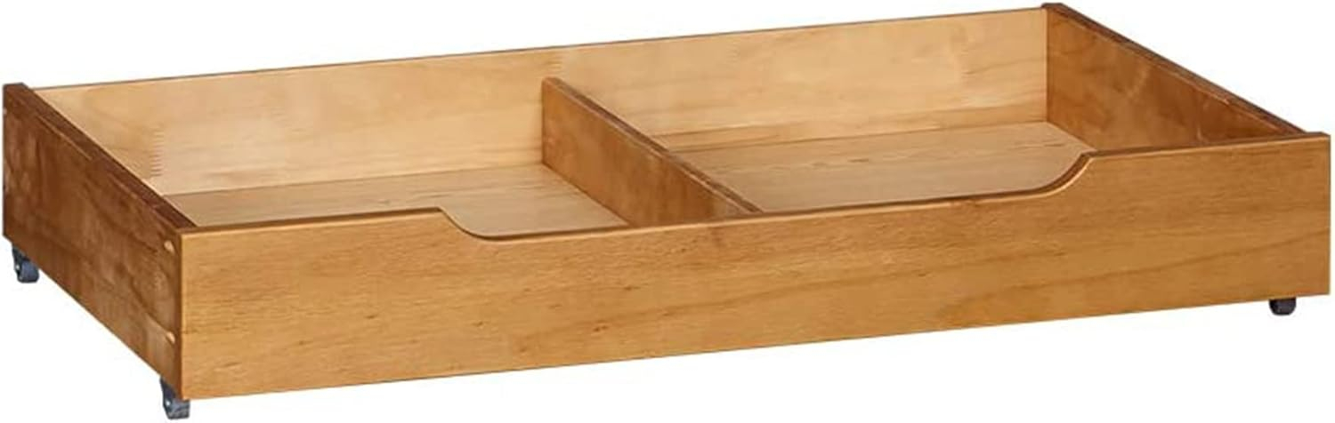 MUSEHOMEINC Solid Wood Under Bed Storage Drawer with 4-Wheels for Bedroom,Suggested for Queen&King Size Platform Bed,Natural