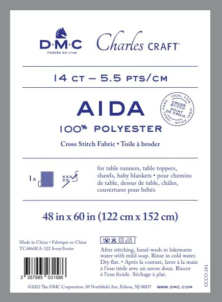 DMC Charles Craft Polyester Aida Fabric - Ivory, 14-count, 48" x 60"