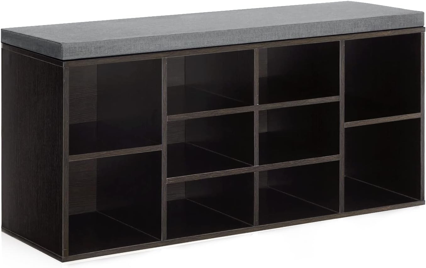 Shoe Bench Storage Bench 10 Compartments Shoe Organizer with 3-Tier Shoe Rack Bench Adjustable Shelves Shoe Shelf for Living Room Entryway Hallway Bedroom
