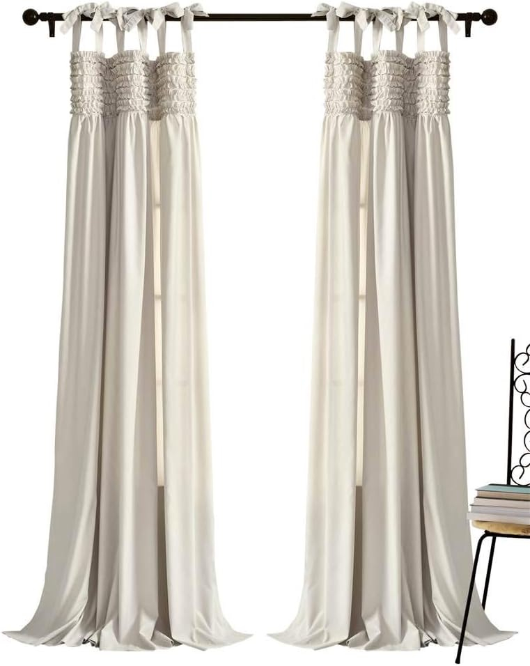 Lush Decor Lydia Ruffle 84" X 40" Solid Neutral Tie-Top Pair Window Panel