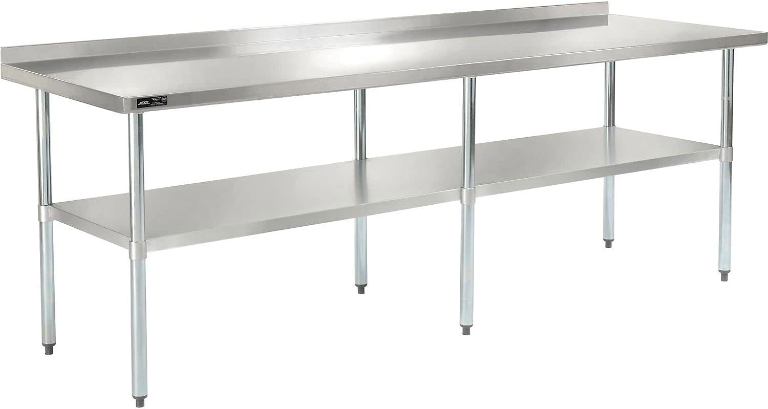 Nexel 96"W x 30"D 18 Gauge 430 Stainless Steel Workbench 2" Backsplash, Galvanized Legs & Undershelf
