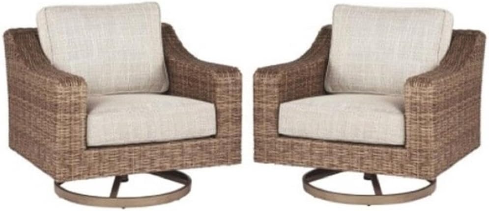 Home Square 2 Piece Beachcroft Swivel Patio Arm Chair Set in Beige