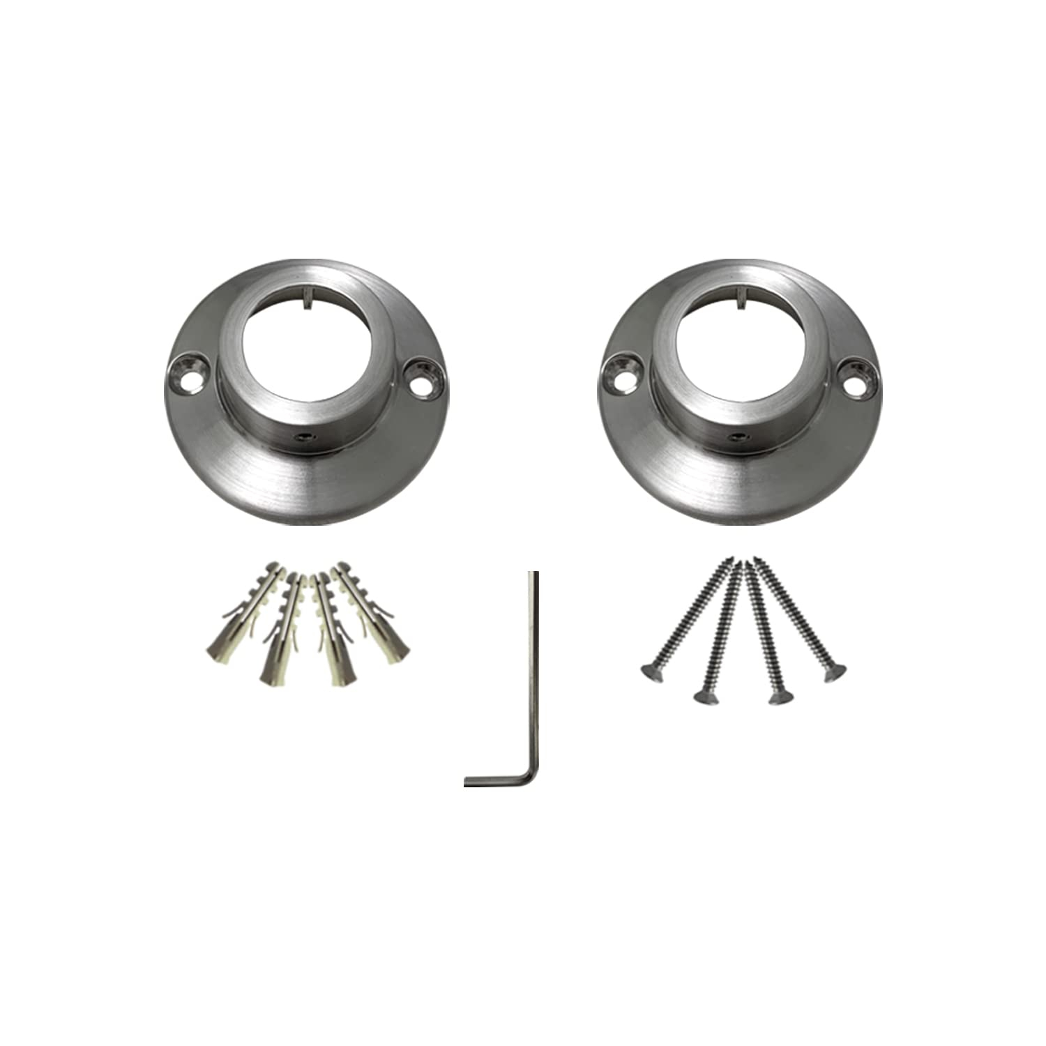 Naiture Straight Shower Curtain Rod Round Flanges, Zinc Alloy, Set of 2, Black Finish