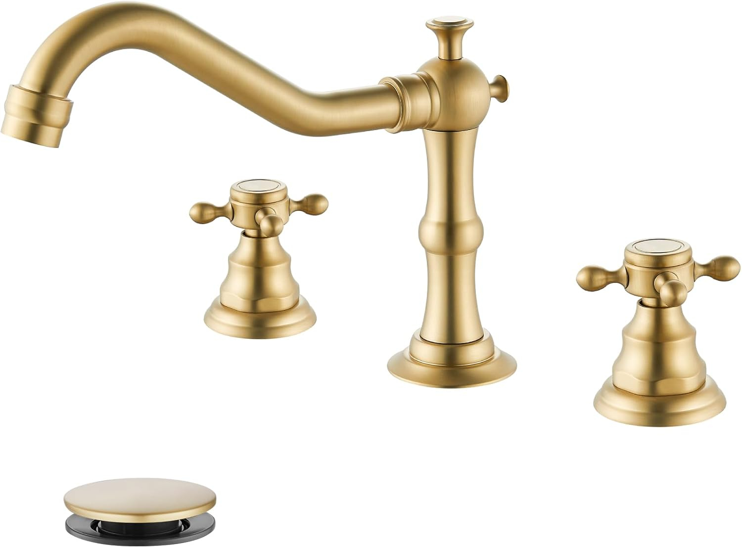 gotonovo Bathroom Faucet 3 Hole 8 Inch Widespread Bathroom Sink Faucet 2 Cross Handles Vintage Lavatory Vanity Mixer Tap with Pop Up Drain, H C Label, Antique Brass