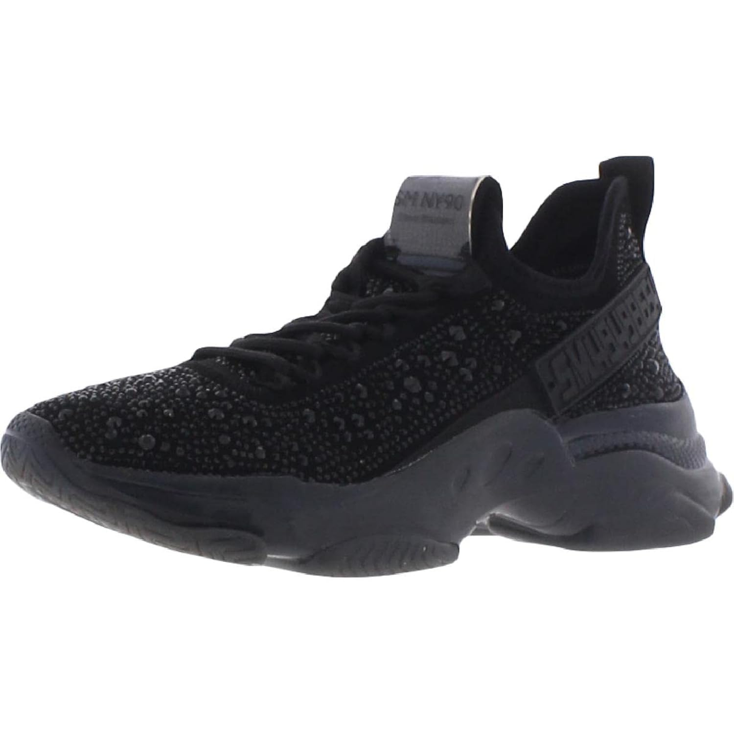 Black Rhinestone Faux Suede Platform Lace-Up Sneakers