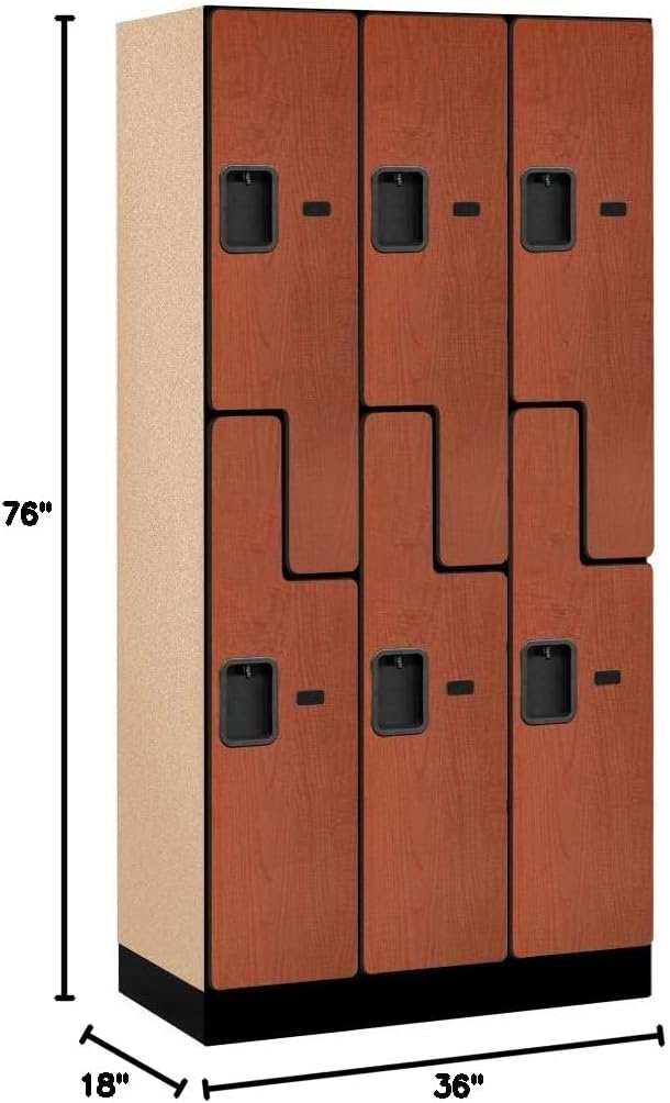Cherry Wood Double Tier Lockable S-Style Locker, 76" x 36"