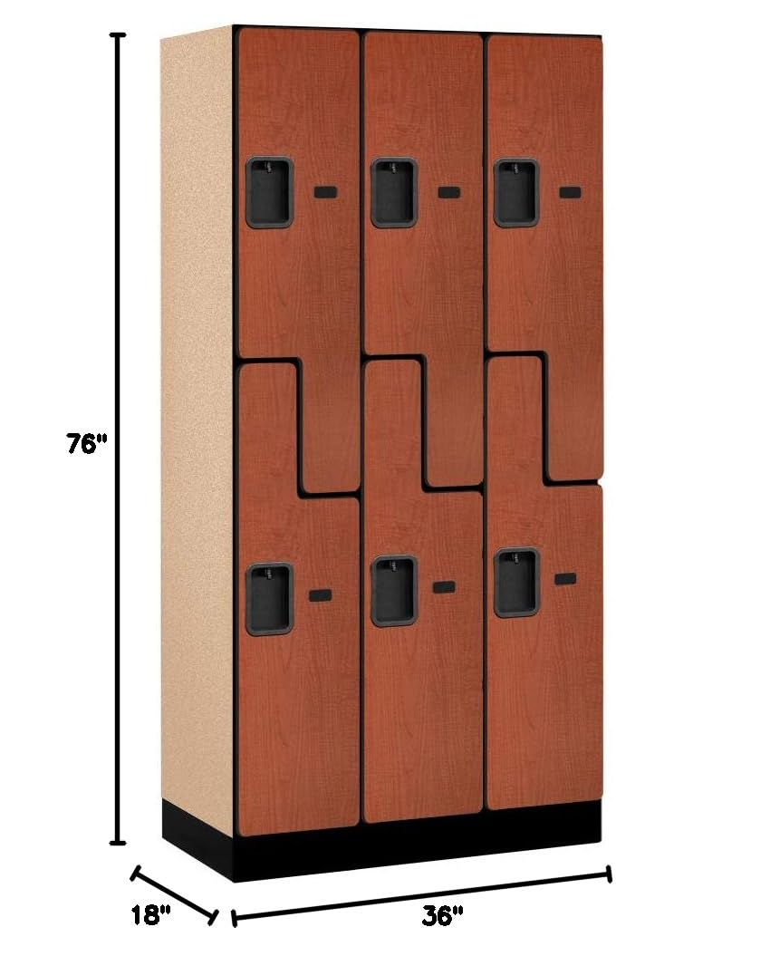 Cherry Wood Double Tier Lockable S-Style Locker, 76" x 36"