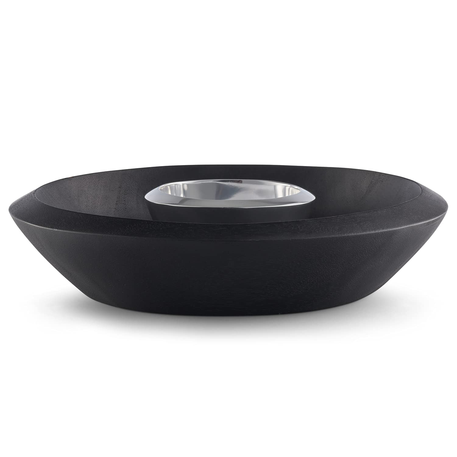 Nambe - Noir Collection Dark Stained Acacia Wood Chip & Dip Serving Bowl with Nambe Alloy Dip Bowl #MT1468