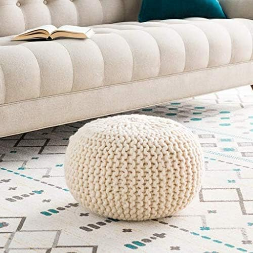 Surya Su Pouf Area Rug POUF-78 Antique White Purl Knitted 18" x 18" x 12"