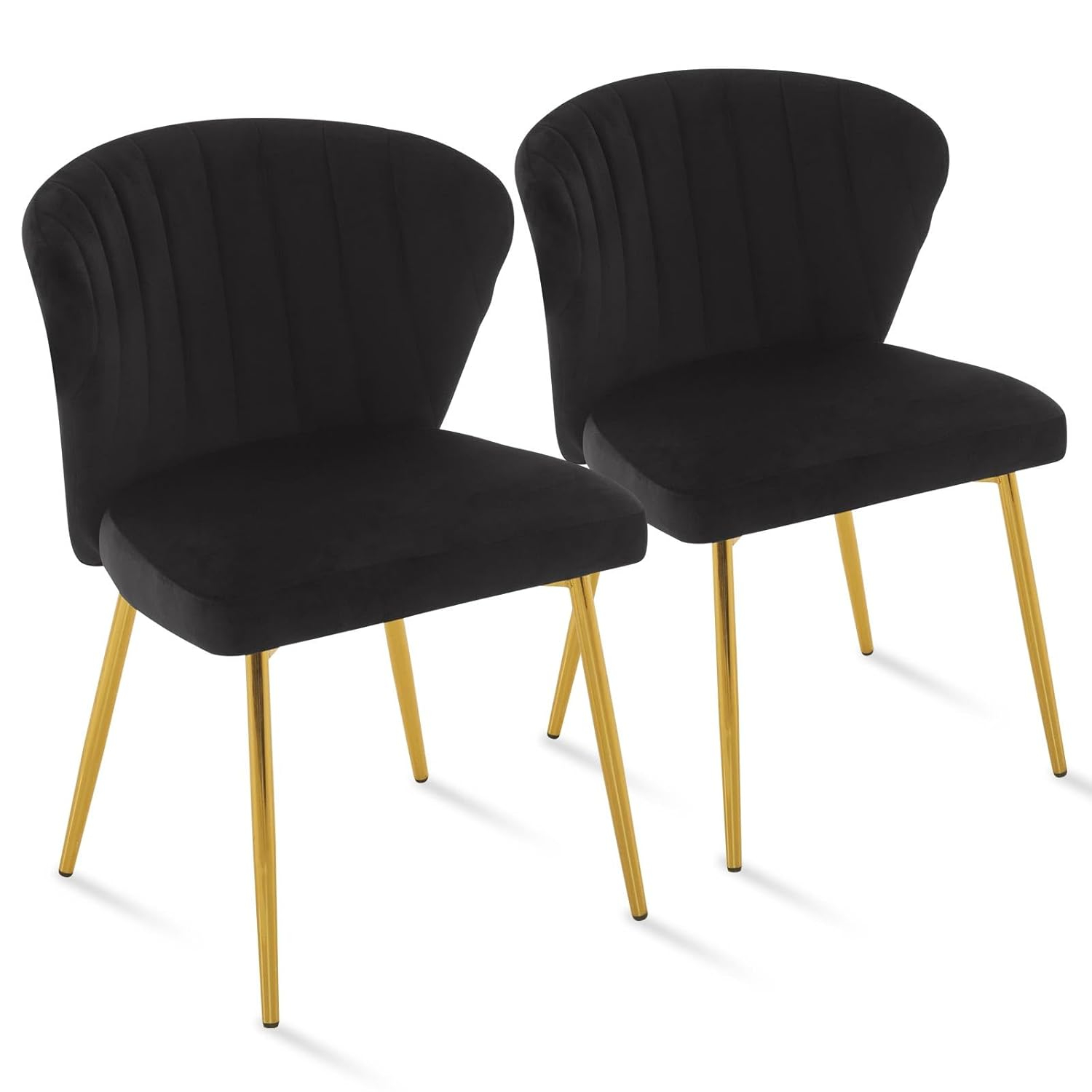 ANOUR Modern Dining Chairs, Velvet Accent Chair, Living Room Chairs, Set of 2, Upholstered Side Chair with Golden Metal Legs for Dining Room Kitchen Vanity Patio (Yellow, 2 Pack)