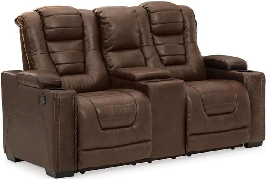 Ashley Furniture Owner's Box Faux Leather Power Reclining Loveseat in Dark Brown