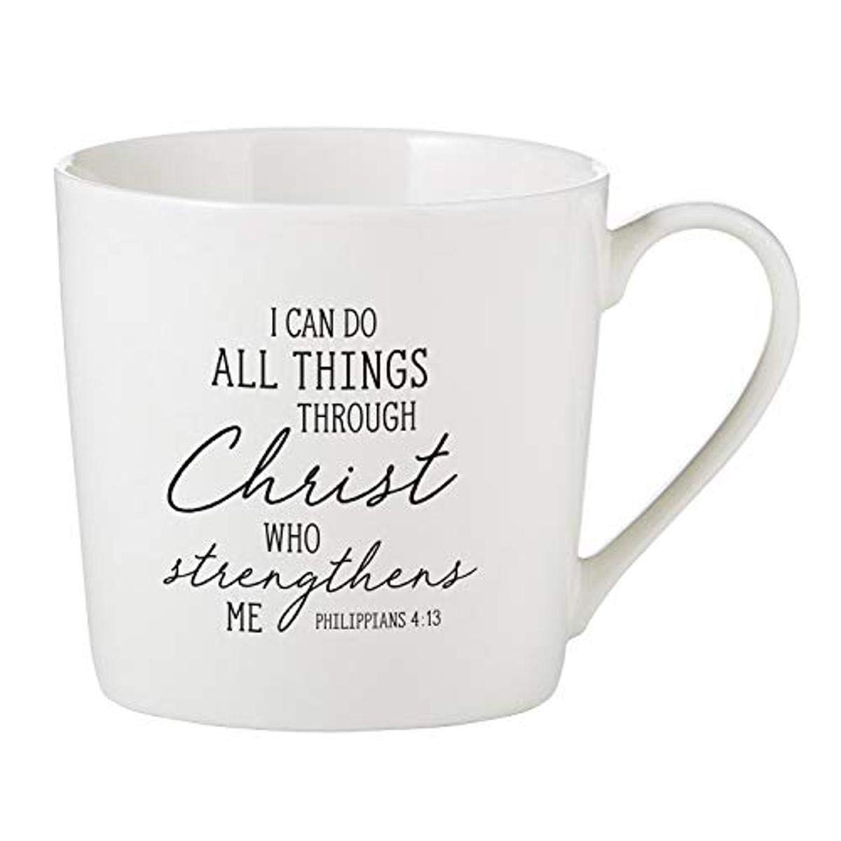 Faithworks Creative Brands Inspirational White Bone China Café Mug/Cup, 14-Ounce, I Can Do All Things - Scripture
