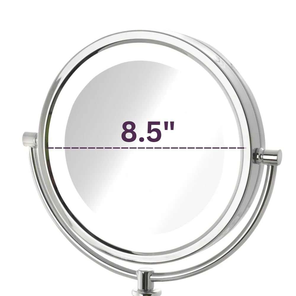 Sharper Image Lighted Sensor Tabletop Makeup Mirror - Two-Sided Makeup Mirror with 8X Magnification & Swivel Design - Portable 8.5-Inch Diameter Mirror in Nickel Finish - Model JRT8500NL