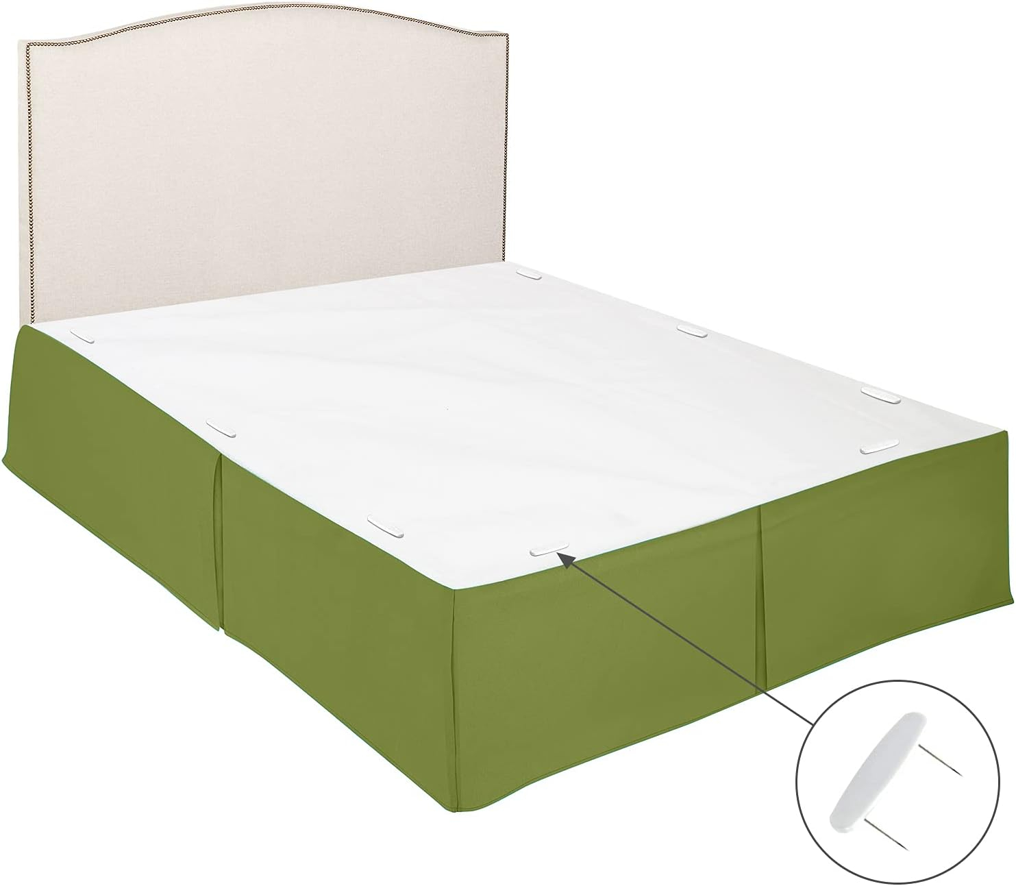 Clara Clark Pleated Bed Skirt - 14 inch Tailored Drop - Luxury Microfiber Dust Ruffle - Includes 8 Pins, Queen Size, Calla Green