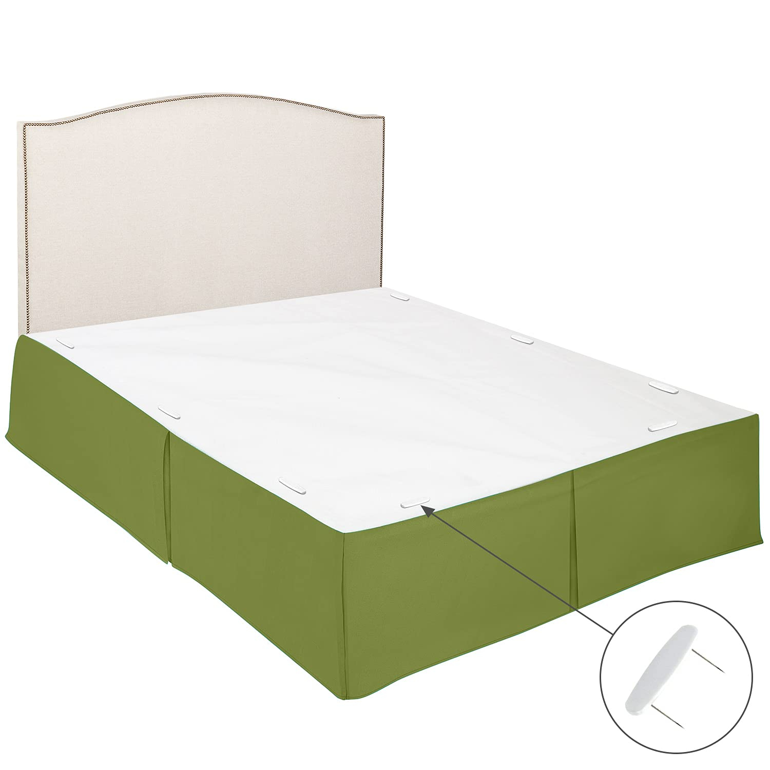 Clara Clark Pleated Bed Skirt - 14 inch Tailored Drop - Luxury Microfiber Dust Ruffle - Includes 8 Pins, Queen Size, Calla Green
