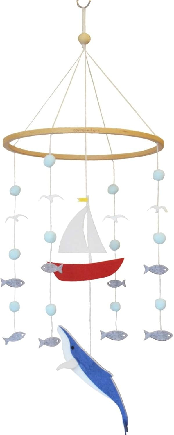 Sorrel + Fern Baby Crib Mobile (Whale and Sailboat Ocean) - Baby Shower Gift Nursery Decoration for Boys & Girls