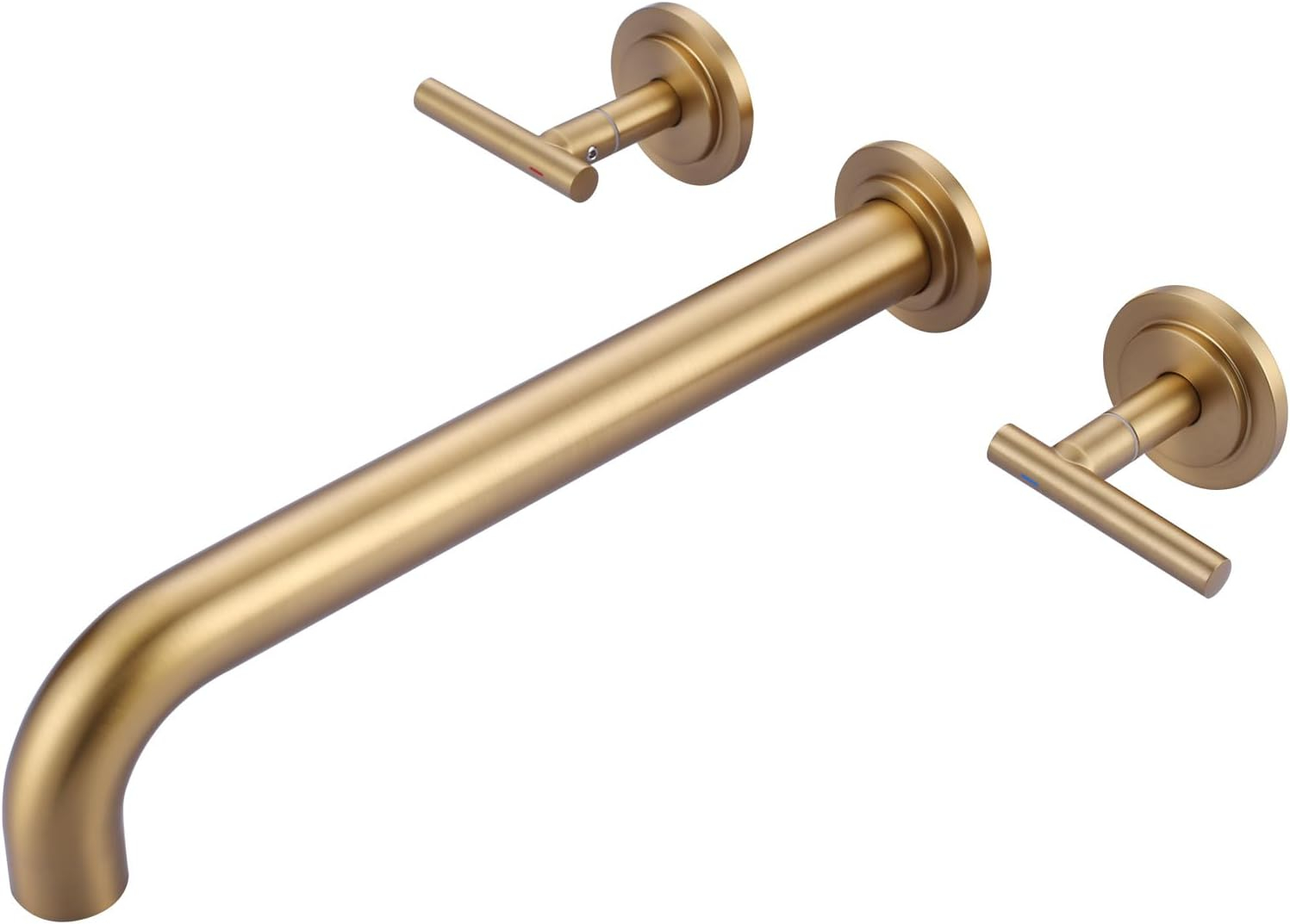 Double Handle Wall Mounted Bathroom Faucet in Solid Brass, Brused Gold