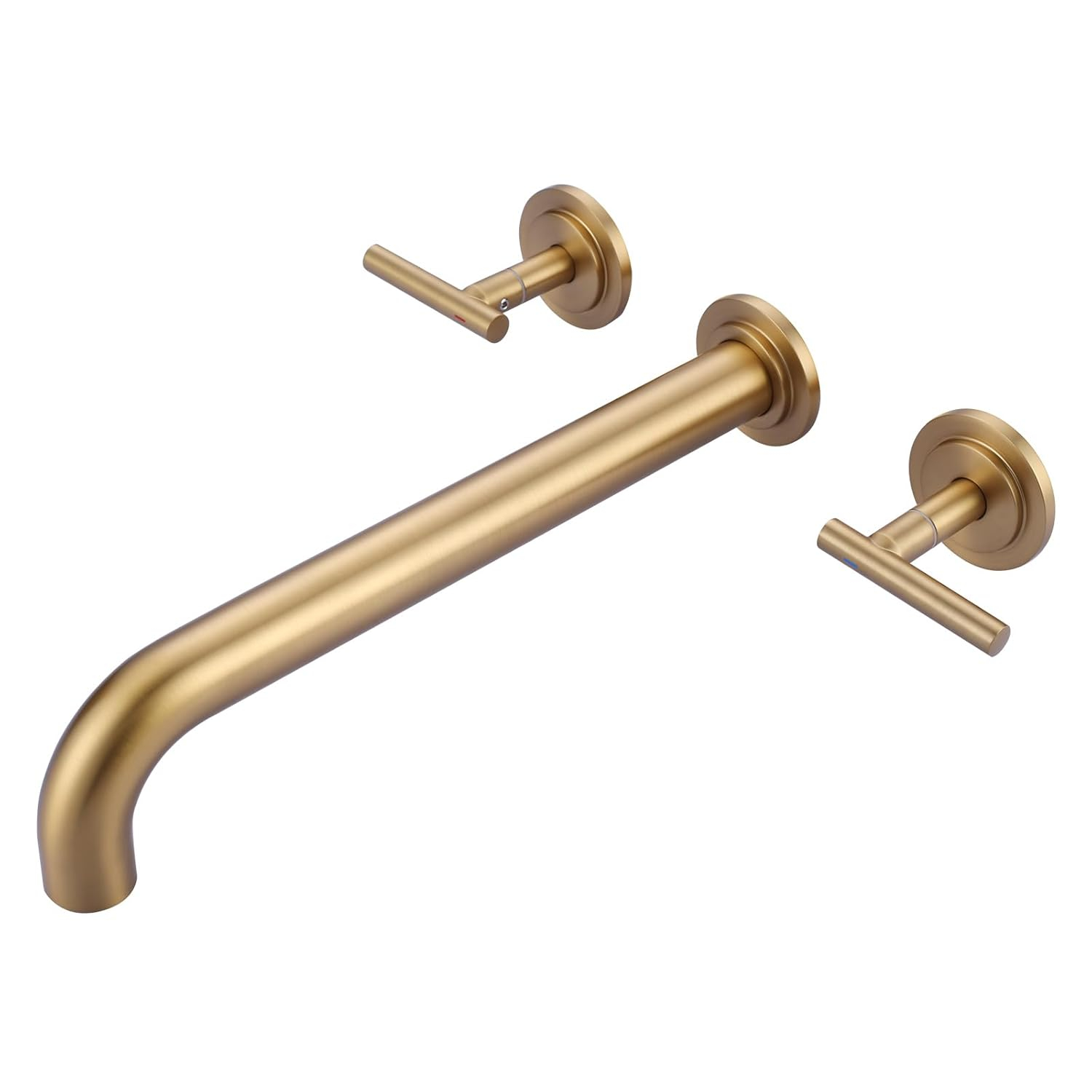 Double Handle Wall Mounted Bathroom Faucet in Solid Brass, Brused Gold