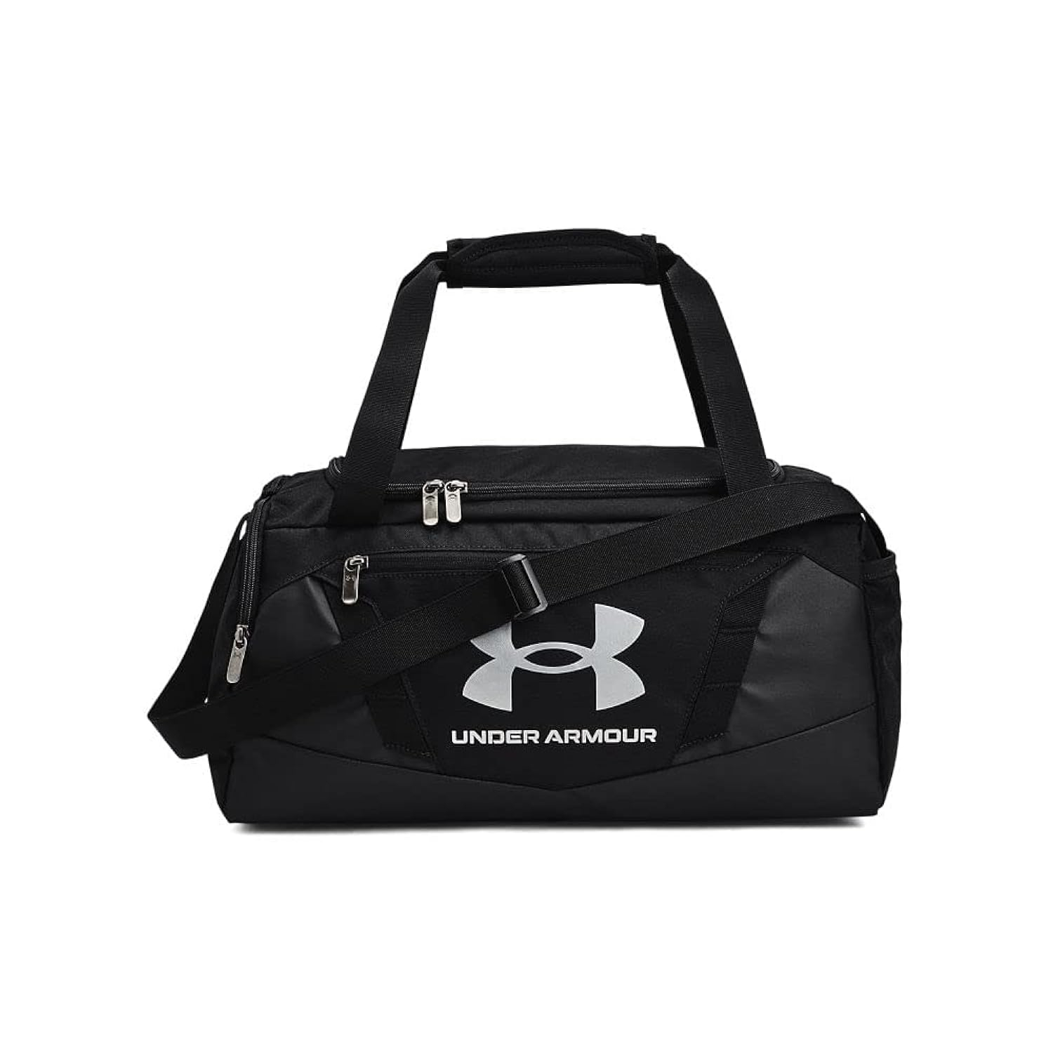 Universal Black Polyester Duffle Bag with Metallic Silver Accents