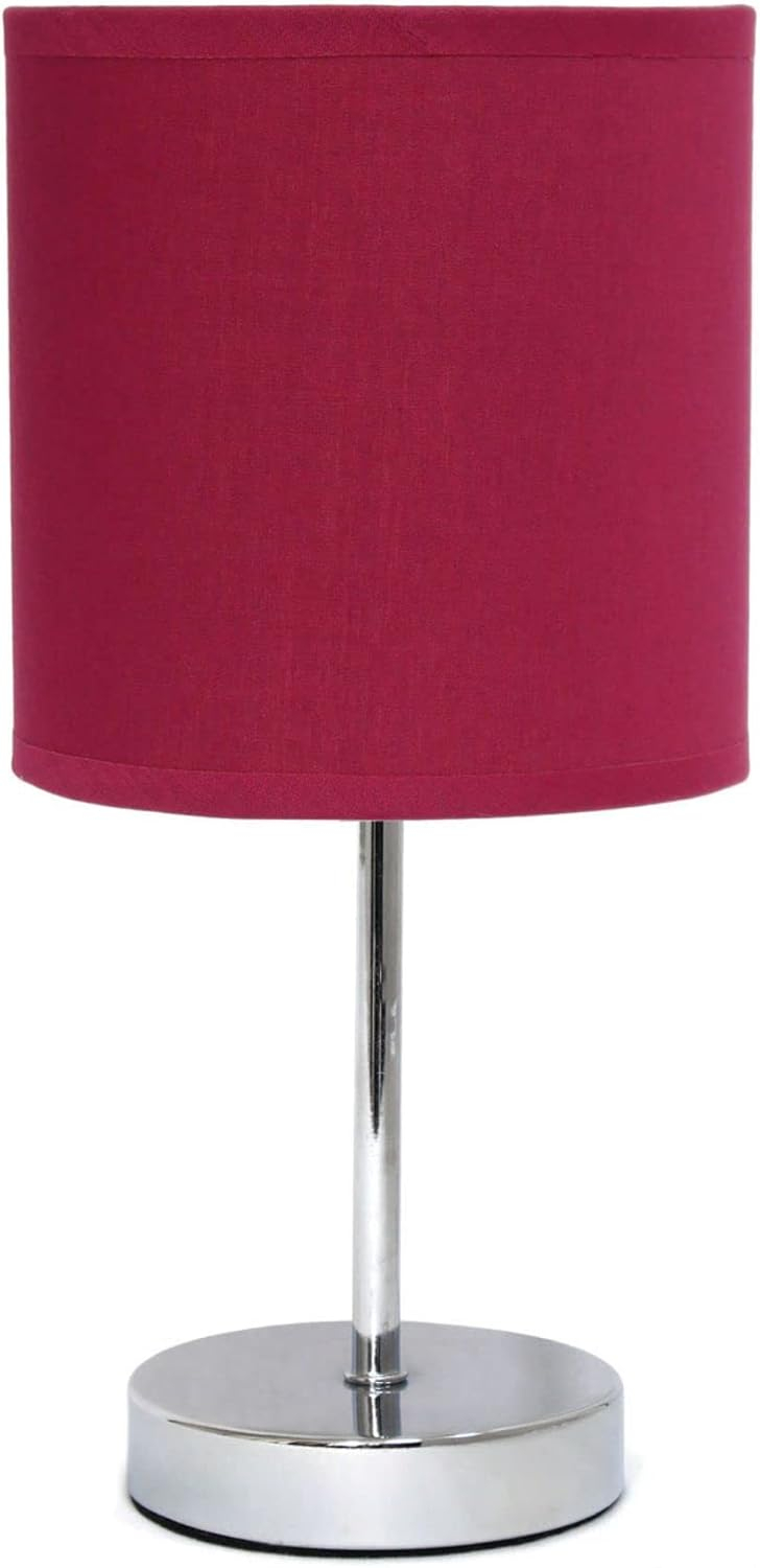 Simple Designs 11.81" Basic Chrome Mini Table Lamp with Fabric Shade, Wine Red