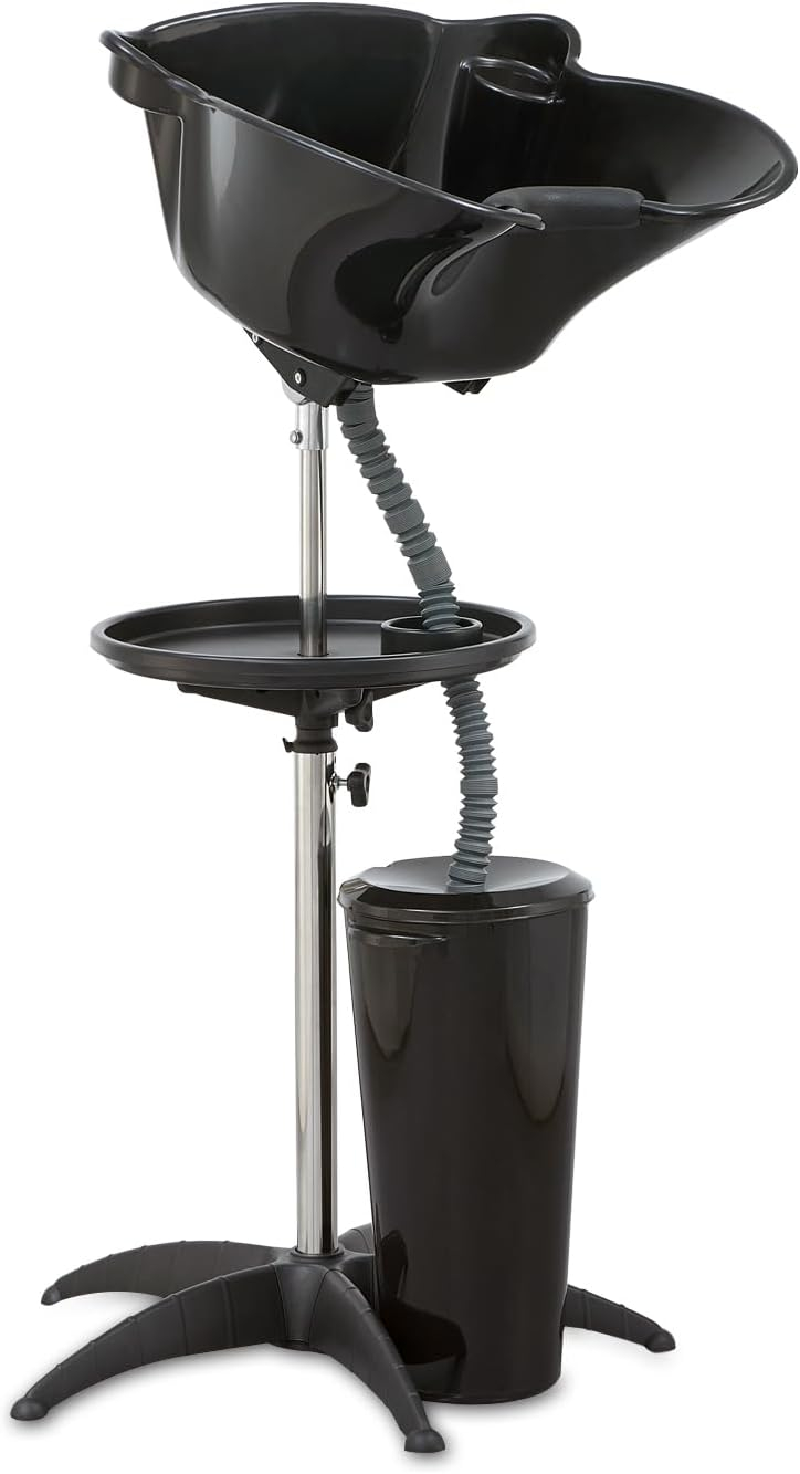 Portable Shampoo Bowl with Electric Pump (Pack of 1) | Adjustable Basin Height, Dual-Bucket Design with Drain Hoses | Home & Barber Use | Black