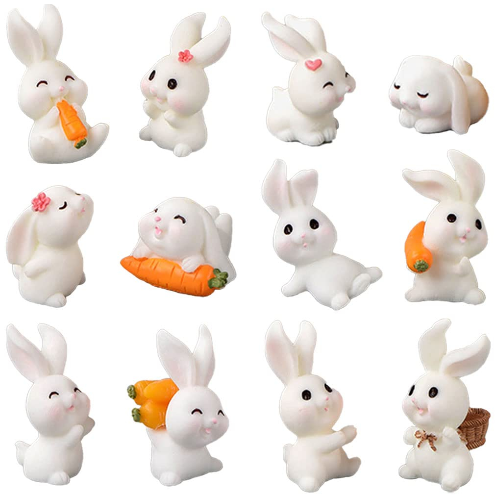 12 Pcs Cute Animal Rabbit Figure Toys Cake Topper, Miniature Rabbit Figurines Collection Playset Fairy Tale Garden Decoration Christmas Birthday Gift