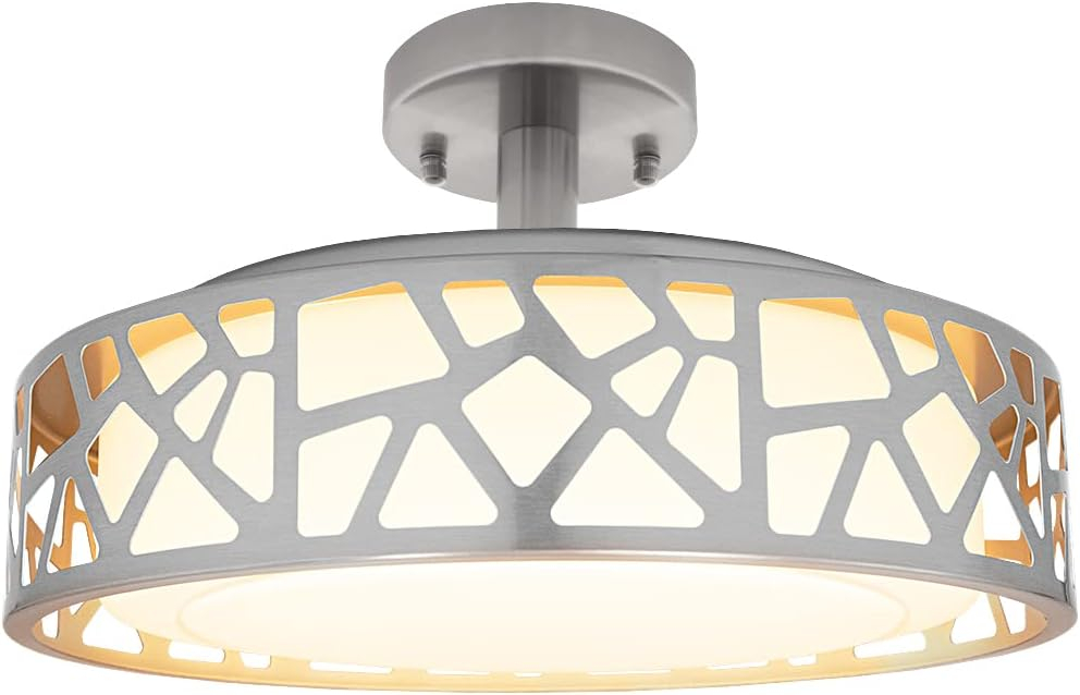 Maxxima 14 in. Decorative LED Semi-Flush Mount Ceiling Light, Dimmable, 3000K Warm White, 1400 Lumens, Satin Nickel