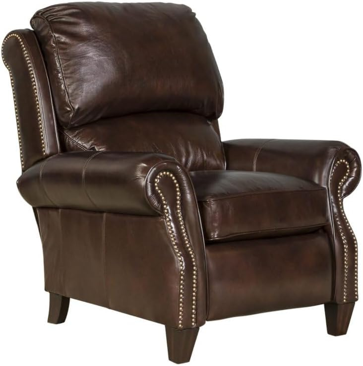 Contemporary Churchill Brown Leather Recliner with Espresso Wood Legs