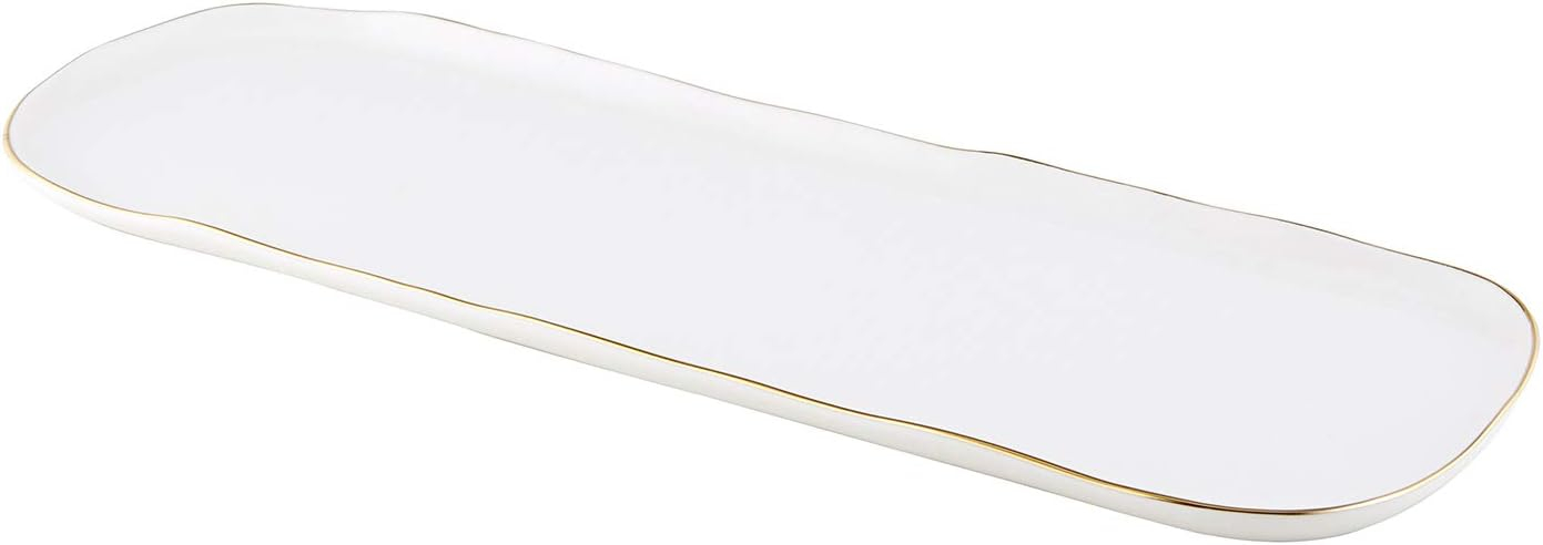 Santa Barbara Design Studio Table Sugar Ceramic Serving Platter, 5" x 14", White/Gold