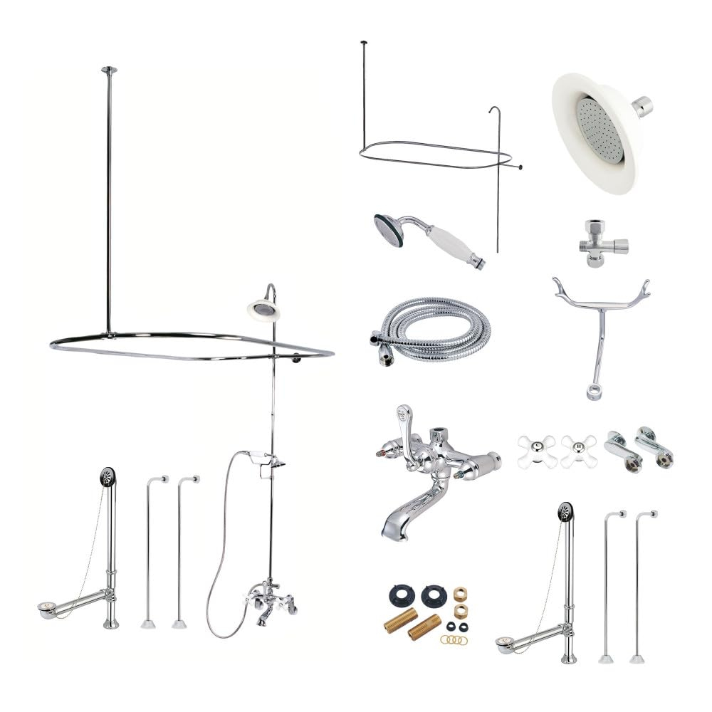 Polished Chrome Vintage Clawfoot Tub Faucet Package with Shower Enclosure