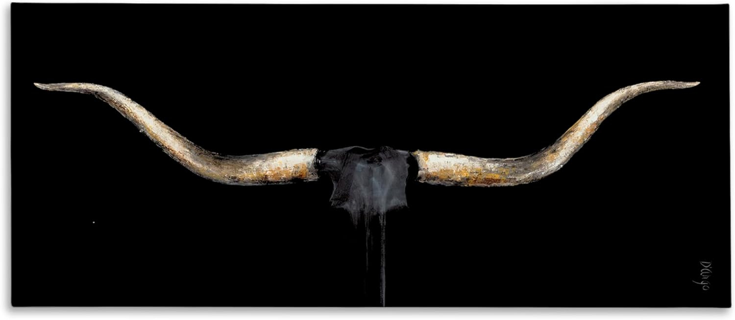 Stupell Home Décor Bull Horns Shadow Black Brown Animal Painting Canvas Wall Art by Third and Wall
