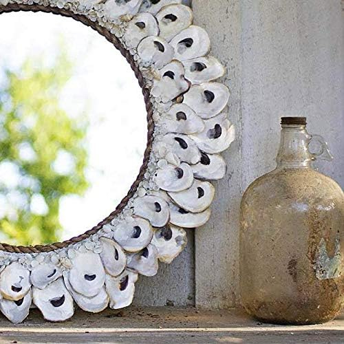 Kalalou Large Round Oyster Shell Mirror, One Size, Cream