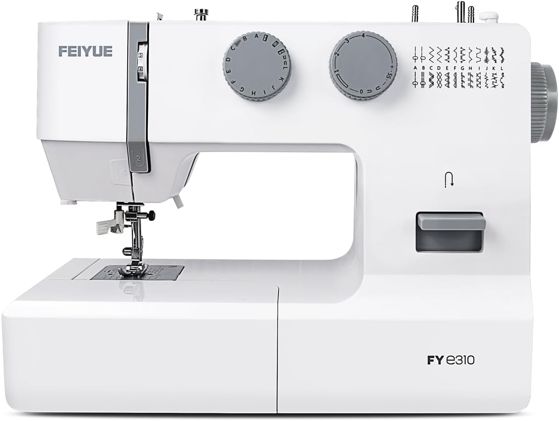 FEIYUE FYe310 Full Size Sewing Machine with Foot Pedal, Heavy Duty & Portable, Powerful Servo Motor, 25 Built-in Stitches, 6 Bobbins & 5 Included Sewing Feet (White)