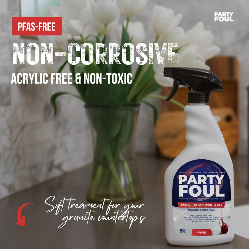 Party Foul Impregnator Deep Penetrating Indoor & Outdoor Sealer - PFAS-Free, Eco-Friendly Protection Floors, Counters, Showers, - Long-Lasting Durability, Crystal Clear Finish - 16 oz