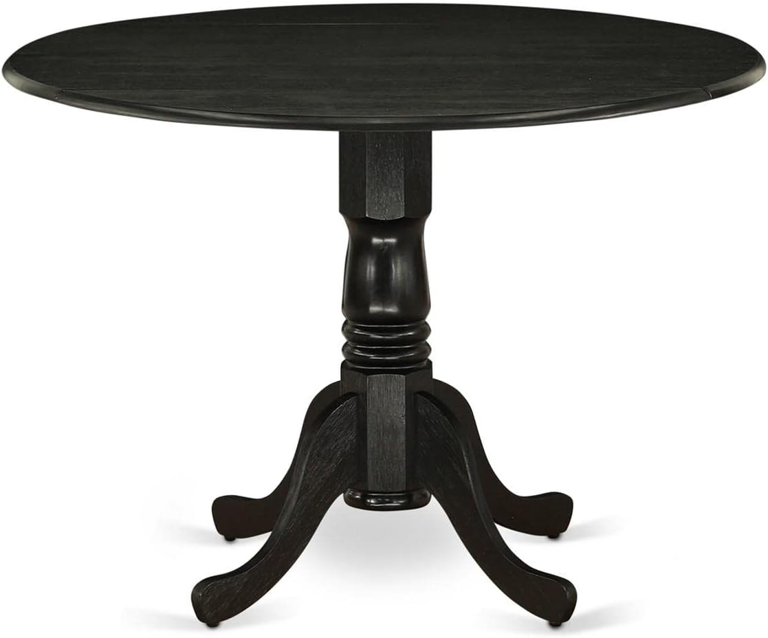 East West Furniture Dublin Wood Dining Table with Pedestal Legs in Black