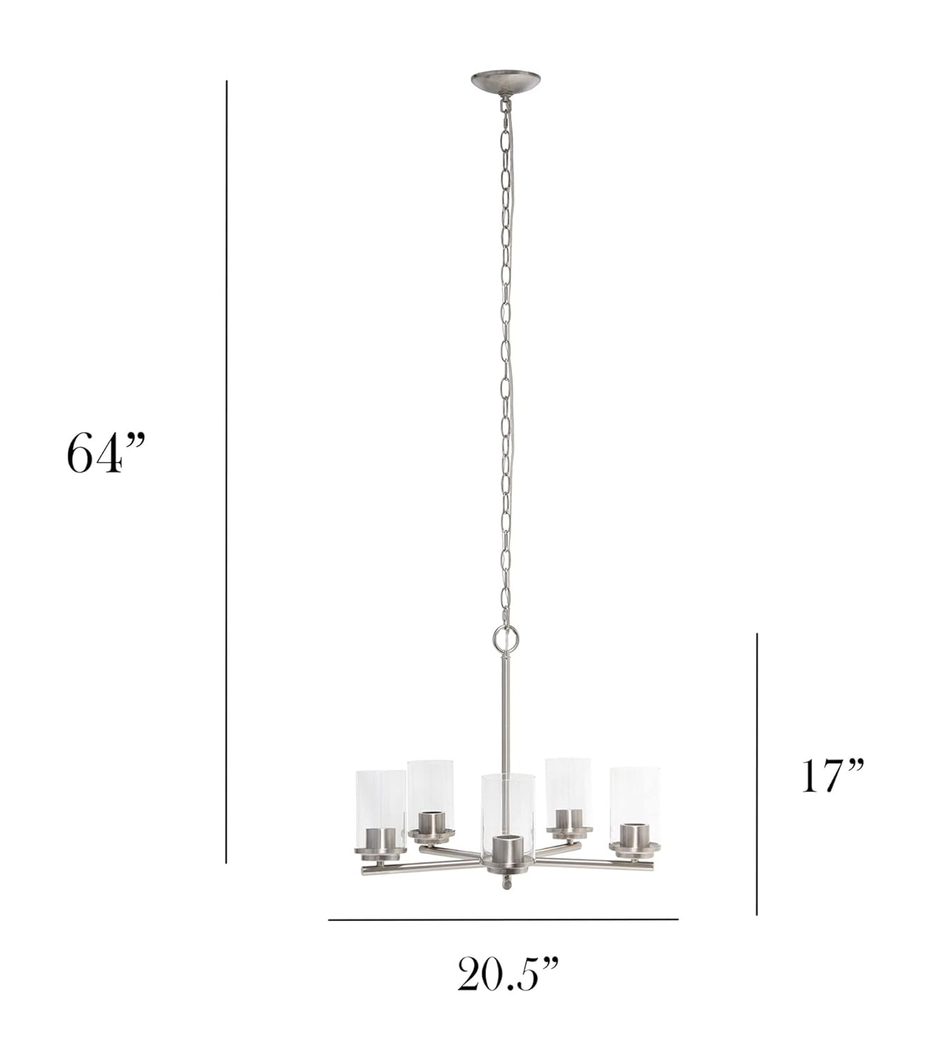 20.5" Traditional 5-Light Metal And Clear Glass Kitchen Island Foyer Hallway Dining Room Hanging Pendant Chandelier,