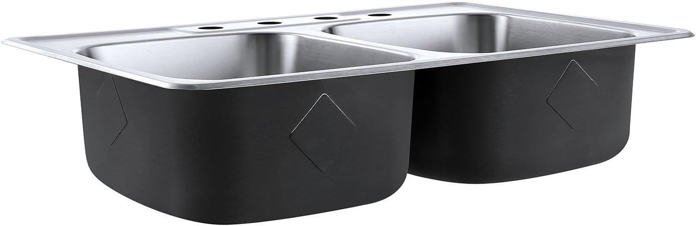 Kingston Brass Studio 33-Inch Stainless Steel Self-Rimming Double Bowl Drop-In Kitchen Sink With 4-Hole Drain And Strainer
