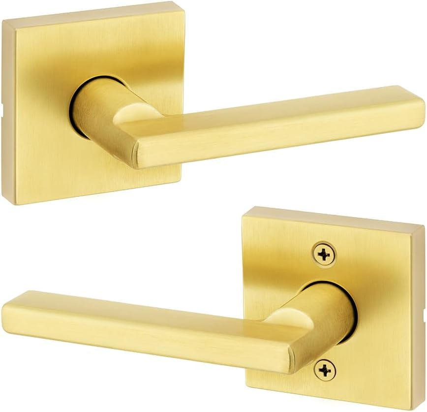 Kwikset Halifax Interior Passage Door Handle, Lever For Closet and Hallway Doors, Reversible Non-Locking Handle Lever, Satin Brass, with Microban Protection