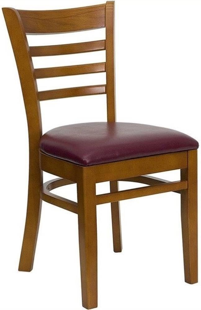 Flash Furniture HERCULES Series Ladder Back Cherry Wood Restaurant Chair - Burgundy Vinyl Seat