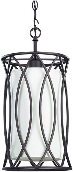 Monica 17" Modern Drum Pendant with White Fabric Shade and Bronze Finish