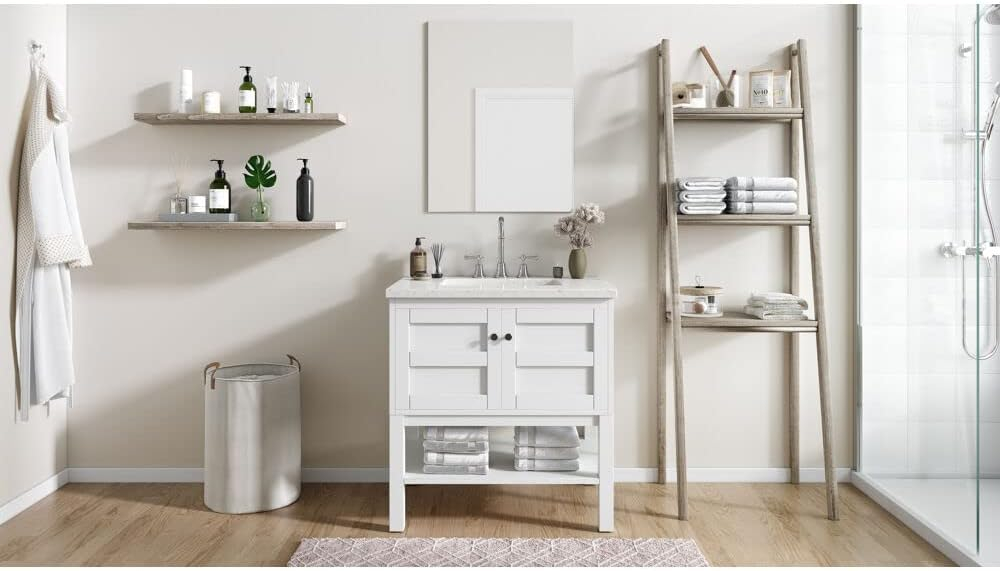 Hanover Manorville 31'' Vanity Cabinet with Sink Combo for Bathroom, Powder Room | Pre-Assembled Cabinet | Artificial Stone Marble Countertop, White Cabinet | HANVN0101-31-1WH