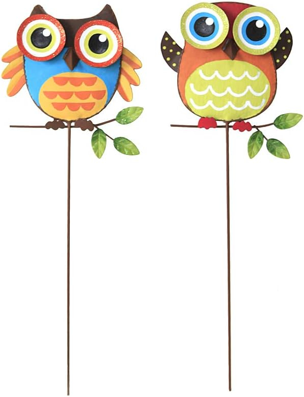 Attraction Design Metal Owl Garden Stake Set of 2, Indoor Outdoor Owl Decor for Patio Lawn Ornament Garden Yard Art Flower Bed Decoration Owl Figurine and Sculpture 16Inch