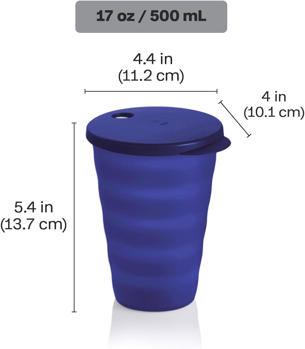 Tupperware Impressions Tumbler Set, 4 Count, Dishwasher Safe and BPA Free (4 Tumblers, 4 Lids, 17 fl oz each) Multicolor